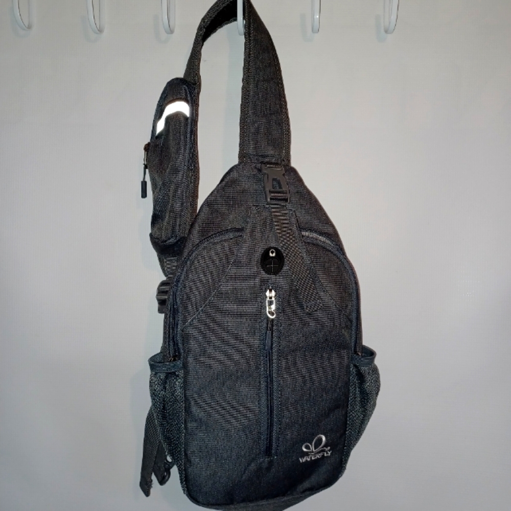 Unisex  Waterfly Crossbody Black Sling Bag. Purse. Excellent Hiking Backpack